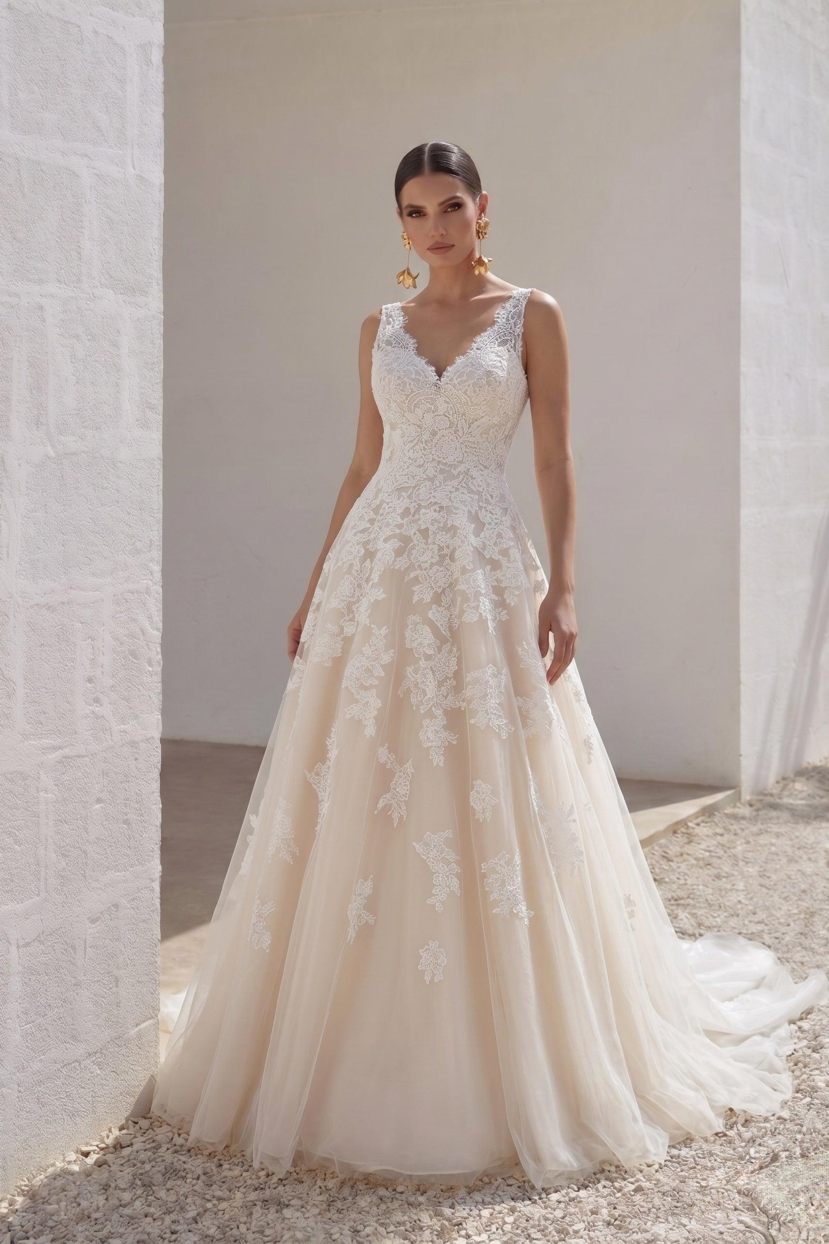 A-Line Court Train Tulle and Lace Wedding Dress CWAT16004 - 35 Days / As Picture:Ivory/Champagne / US0-UK2-EUR30 - COCOMELODY